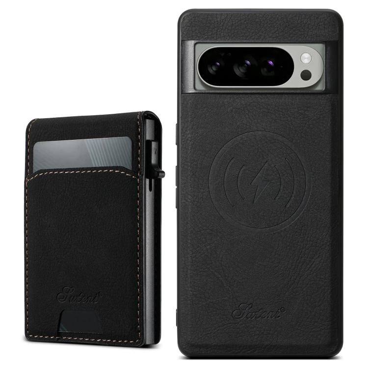 For Google Pixel 10 Pro Suteni H19 Litchi Grain 2-in-1 Removable Card Box Back Phone Case(Black) - Google Cases by Suteni | Online Shopping UK | buy2fix
