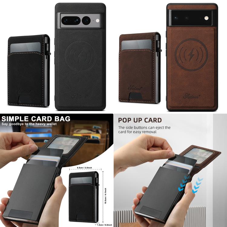 For Google Pixel 10 Suteni H19 Litchi Grain 2-in-1 Removable Card Box Back Phone Case(Brown) - Google Cases by Suteni | Online Shopping UK | buy2fix