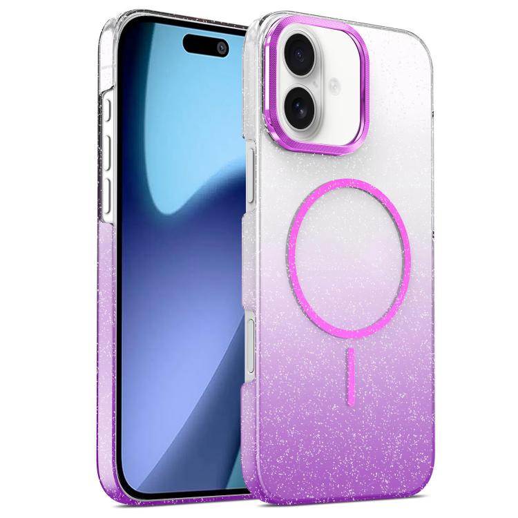 For iPhone 17 Gold Diamond Glitter Gradient MagSafe Shockproof Phone Case(Purple) - iPhone 17 Cases by buy2fix | Online Shopping UK | buy2fix