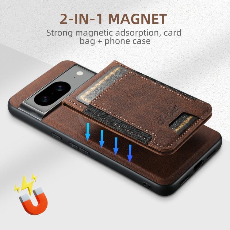 For Google Pixel 10 Pro Suteni H17 Litchi Texture Leather Magnetic Detachable Wallet Phone Case(Brown) - Google Cases by Suteni | Online Shopping UK | buy2fix
