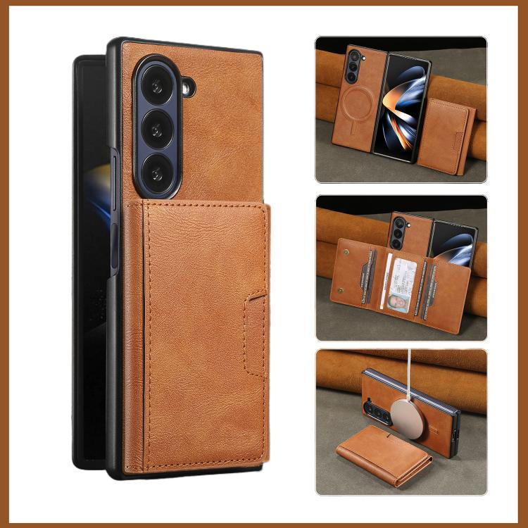 For Samsung Galaxy Z Fold7 Kalebol Strong Magnetic MagSafe Tri-Fold Wallet Leather Phone Case(Brown) - Galaxy Z Fold7 5G Cases by Kalebol | Online Shopping UK | buy2fix