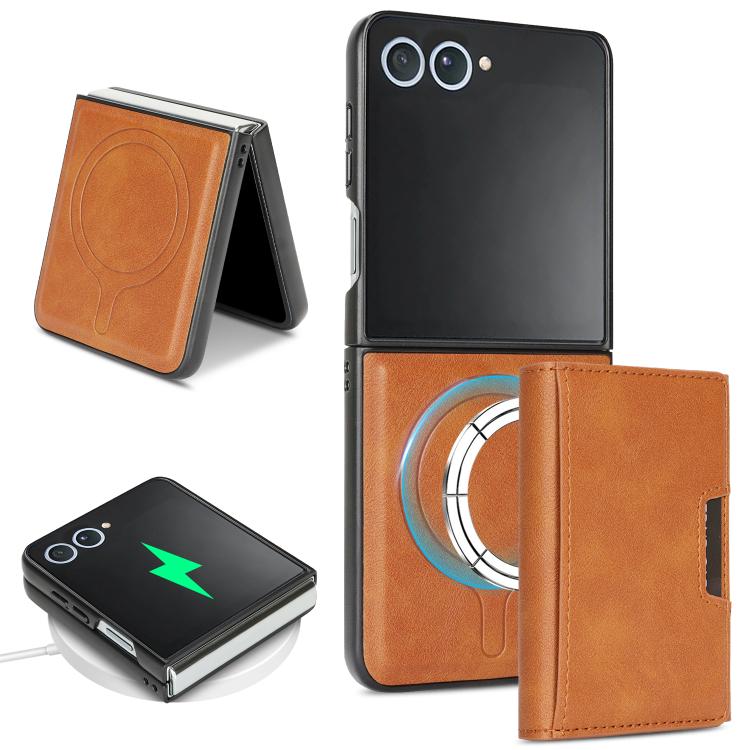 For Samsung Galaxy Z Flip7 Kalebol Strong Magnetic MagSafe Tri-Fold Wallet Leather Phone Case(Brown) - Galaxy Z Flip7 5G Cases by Kalebol | Online Shopping UK | buy2fix