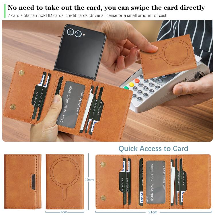 For Samsung Galaxy Z Flip7 Kalebol Strong Magnetic MagSafe Tri-Fold Wallet Leather Phone Case(Brown) - Galaxy Z Flip7 5G Cases by Kalebol | Online Shopping UK | buy2fix