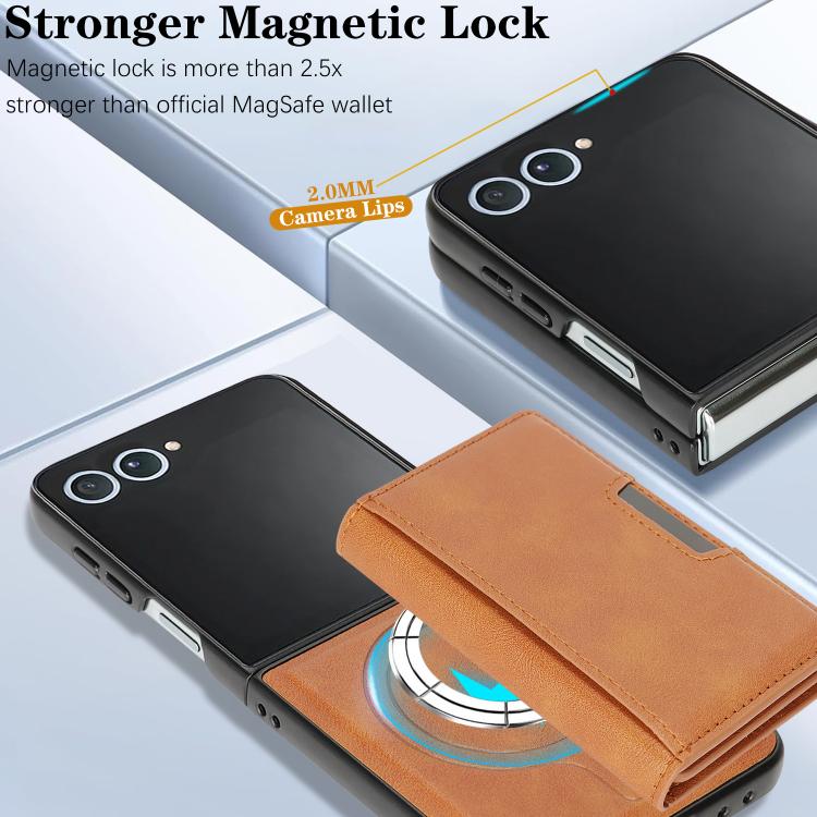 For Samsung Galaxy Z Flip7 Kalebol Strong Magnetic MagSafe Tri-Fold Wallet Leather Phone Case(Brown) - Galaxy Z Flip7 5G Cases by Kalebol | Online Shopping UK | buy2fix