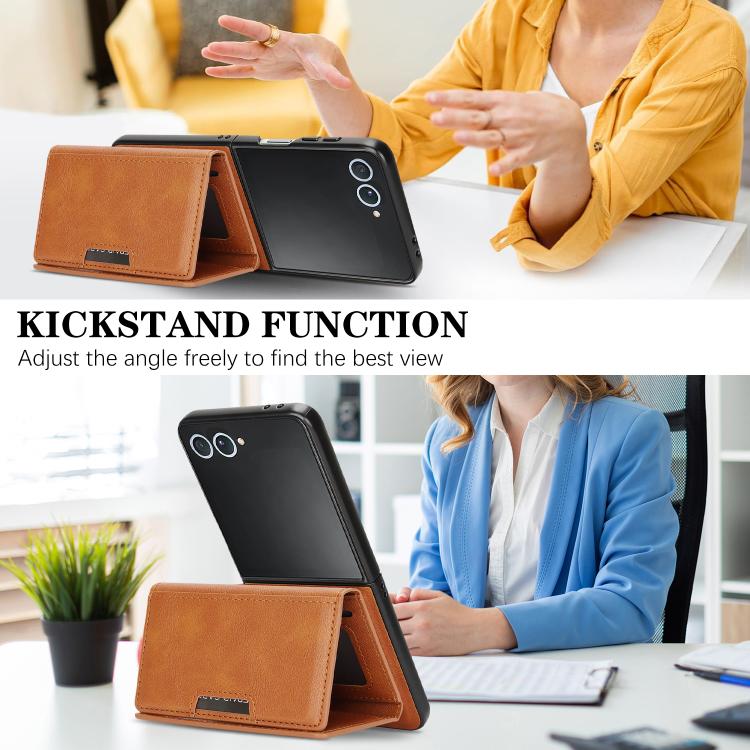 For Samsung Galaxy Z Flip7 Kalebol Strong Magnetic MagSafe Tri-Fold Wallet Leather Phone Case(Brown) - Galaxy Z Flip7 5G Cases by Kalebol | Online Shopping UK | buy2fix
