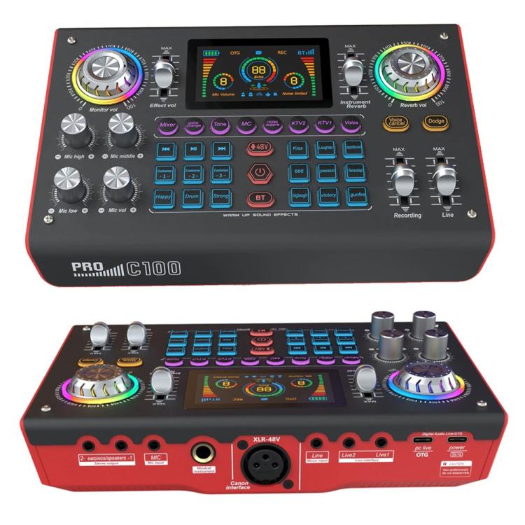 C100 Pro For Streaming / Recording 5 Sound Effects Portable Live Sound Card Audio Mixer(Black) - Live Sound Effects Processors by buy2fix | Online Shopping UK | buy2fix