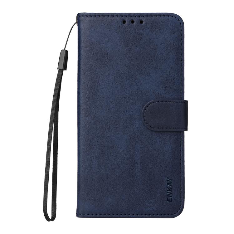 For iPhone 17 ENKAY Card Wallet Calf Texture Leather Phone Case with Thickened Glue No White Edge Film(Blue) - iPhone 17 Cases by ENKAY | Online Shopping UK | buy2fix