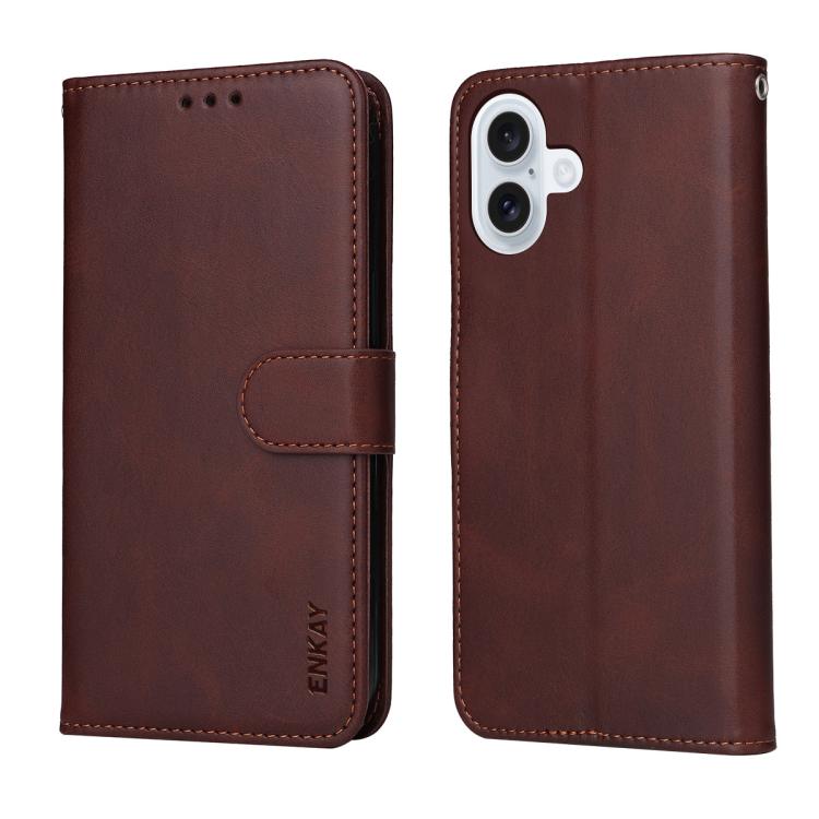 For iPhone 17 ENKAY Card Wallet Calf Texture Leather Phone Case with Thickened Glue No White Edge Film(Brown) - iPhone 17 Cases by ENKAY | Online Shopping UK | buy2fix