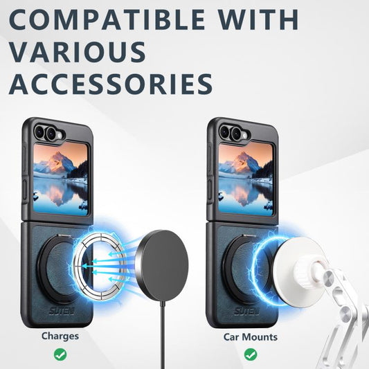 For Samsung Galaxy Z Flip7 5G Suteni G3 Oil Wax 360 Rotation Holder MagSafe Back Phone Case(Blue) - Galaxy Z Flip7 5G Cases by Suteni | Online Shopping UK | buy2fix