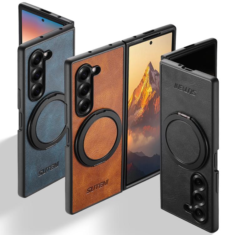 For Samsung Galaxy Z Fold7 5G Suteni G3 Oil Wax 360 Rotation Holder MagSafe Back Phone Case(Brown) - Galaxy Z Fold7 5G Cases by Suteni | Online Shopping UK | buy2fix