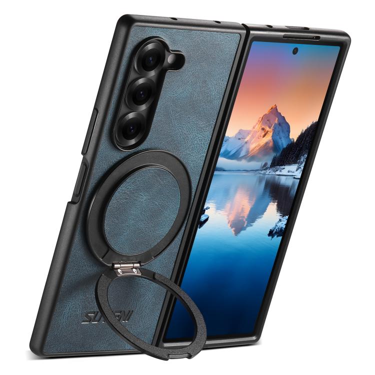 For Samsung Galaxy Z Fold7 5G Suteni G3 Oil Wax 360 Rotation Holder MagSafe Back Phone Case(Blue) - Galaxy Z Fold7 5G Cases by Suteni | Online Shopping UK | buy2fix