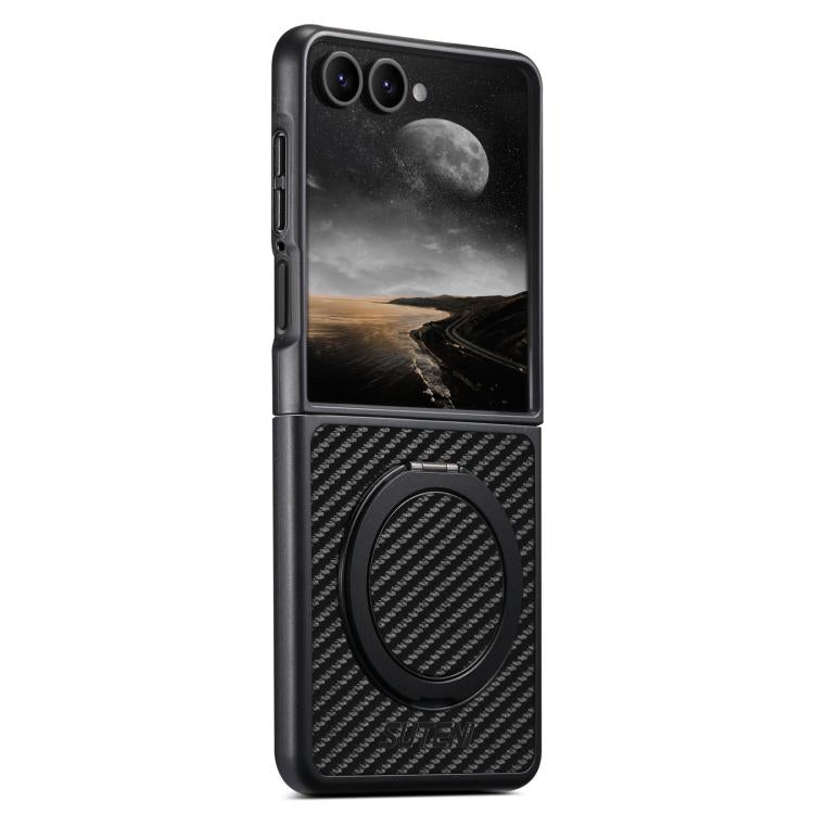 For Samsung Galaxy Z Flip7 5G Suteni G3 Carbon Fiber Leather 360 Rotation Holder MagSafe Phone Case(Black) - Galaxy Z Flip7 5G Cases by Suteni | Online Shopping UK | buy2fix