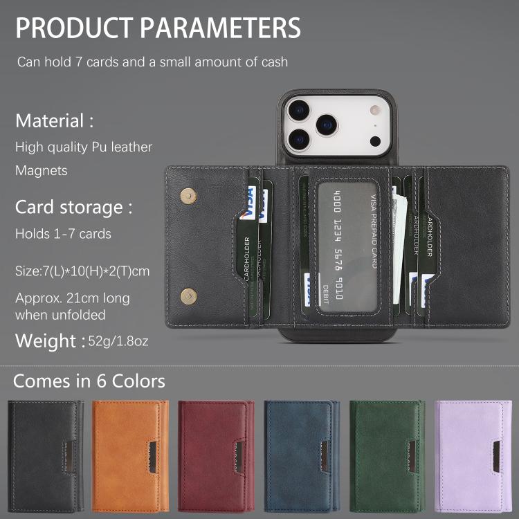 For iPhone 17 Pro Max Kalebol Strong Magnetic MagSafe Tri-Fold Wallet Leather Phone Case(Black) - iPhone 17 Pro Max Cases by Kalebol | Online Shopping UK | buy2fix
