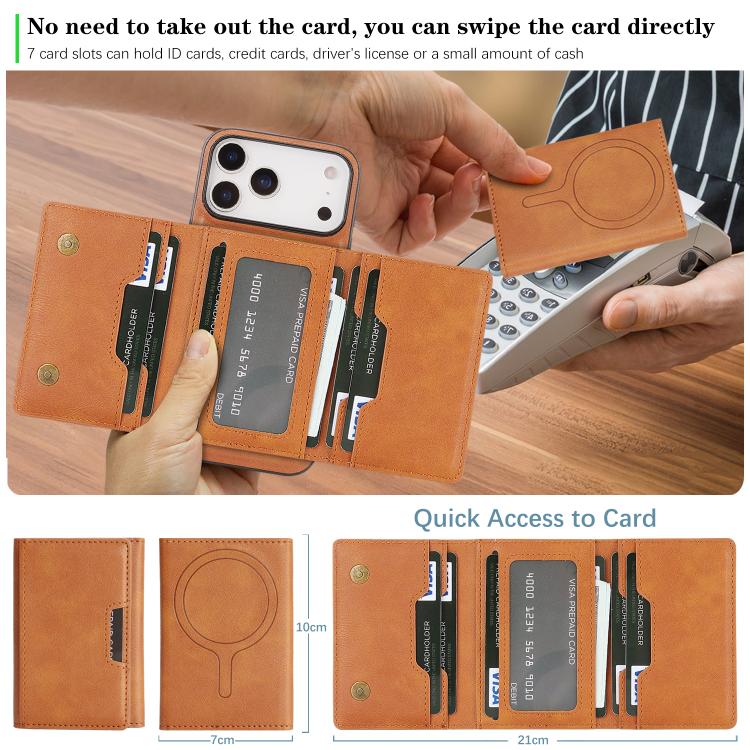 For iPhone 17 Pro Max Kalebol Strong Magnetic MagSafe Tri-Fold Wallet Leather Phone Case(Brown) - iPhone 17 Pro Max Cases by Kalebol | Online Shopping UK | buy2fix