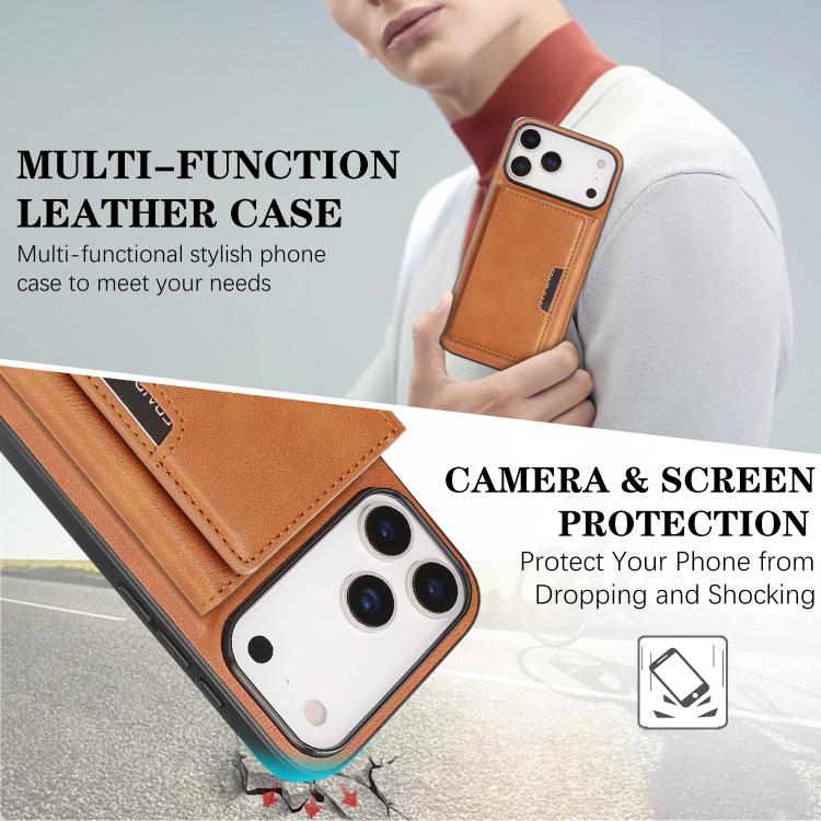 For iPhone 17 Pro Max Kalebol Strong Magnetic MagSafe Tri-Fold Wallet Leather Phone Case(Brown) - iPhone 17 Pro Max Cases by Kalebol | Online Shopping UK | buy2fix