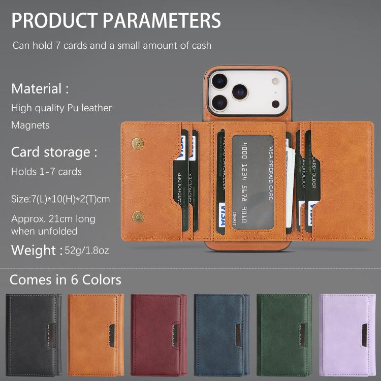 For iPhone 17 Pro Max Kalebol Strong Magnetic MagSafe Tri-Fold Wallet Leather Phone Case(Brown) - iPhone 17 Pro Max Cases by Kalebol | Online Shopping UK | buy2fix
