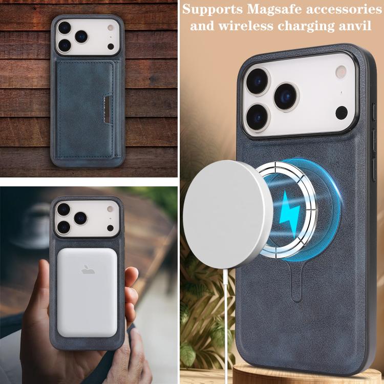 For iPhone 17 Pro Max Kalebol Strong Magnetic MagSafe Tri-Fold Wallet Leather Phone Case(Blue) - iPhone 17 Pro Max Cases by Kalebol | Online Shopping UK | buy2fix