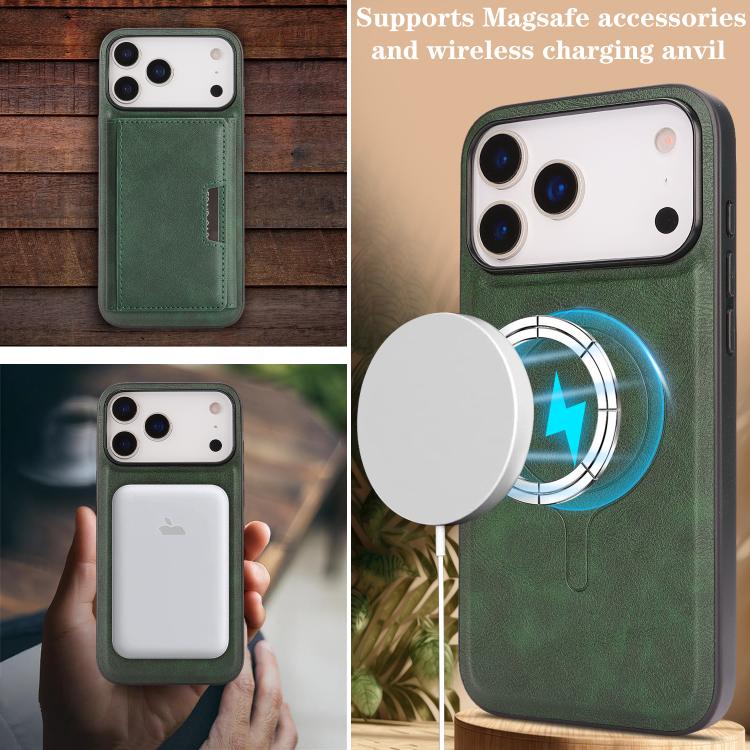 For iPhone 17 Pro Max Kalebol Strong Magnetic MagSafe Tri-Fold Wallet Leather Phone Case(Green) - iPhone 17 Pro Max Cases by Kalebol | Online Shopping UK | buy2fix