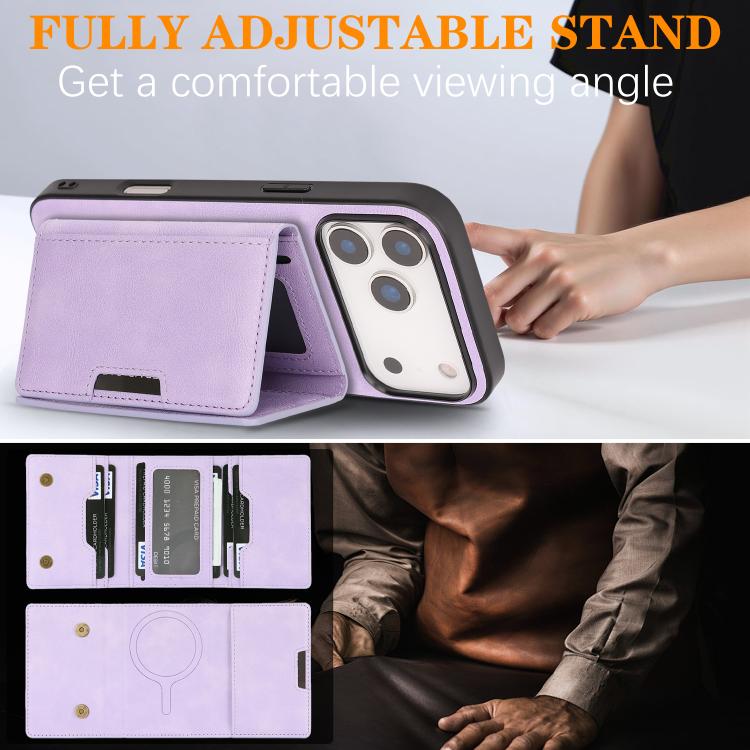 For iPhone 17 Pro Max Kalebol Strong Magnetic MagSafe Tri-Fold Wallet Leather Phone Case(Purple) - iPhone 17 Pro Max Cases by Kalebol | Online Shopping UK | buy2fix