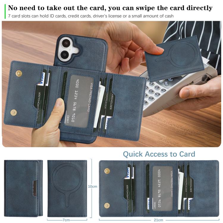 For iPhone 17 Kalebol Strong Magnetic MagSafe Tri-Fold Wallet Leather Phone Case(Blue) - iPhone 17 Cases by Kalebol | Online Shopping UK | buy2fix