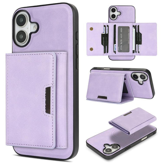For iPhone 17 Kalebol Strong Magnetic MagSafe Tri-Fold Wallet Leather Phone Case(Purple) - iPhone 17 Cases by Kalebol | Online Shopping UK | buy2fix