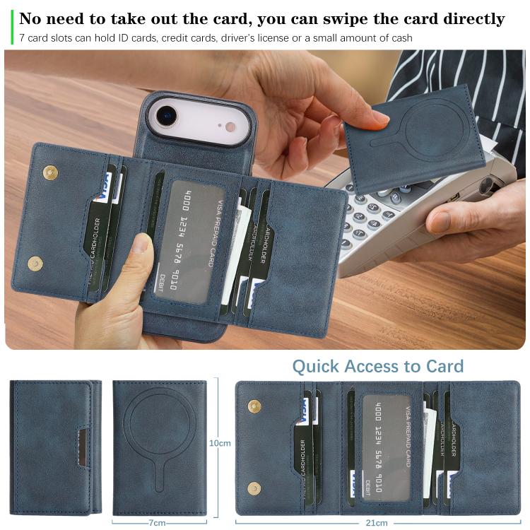 For iPhone Air Kalebol Strong Magnetic MagSafe Tri-Fold Wallet Leather Phone Case(Blue) - iPhone Air Cases by Kalebol | Online Shopping UK | buy2fix