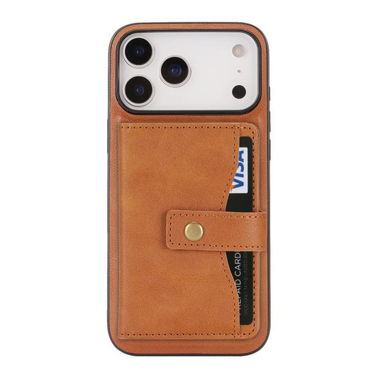 For iPhone 17 Pro Max Kalebol Magnetic Button Card Bag MagSafe Ring Leather Phone Case(Brown) - iPhone 17 Pro Max Cases by Kalebol | Online Shopping UK | buy2fix