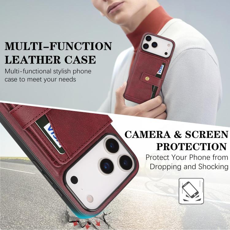 For iPhone 17 Pro Max Kalebol Magnetic Button Card Bag MagSafe Ring Leather Phone Case(Red) - iPhone 17 Pro Max Cases by Kalebol | Online Shopping UK | buy2fix
