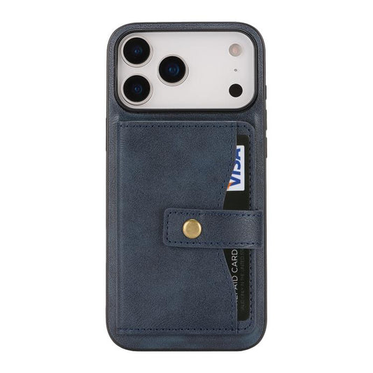 For iPhone 17 Pro Max Kalebol Magnetic Button Card Bag MagSafe Ring Leather Phone Case(Blue) - iPhone 17 Pro Max Cases by Kalebol | Online Shopping UK | buy2fix