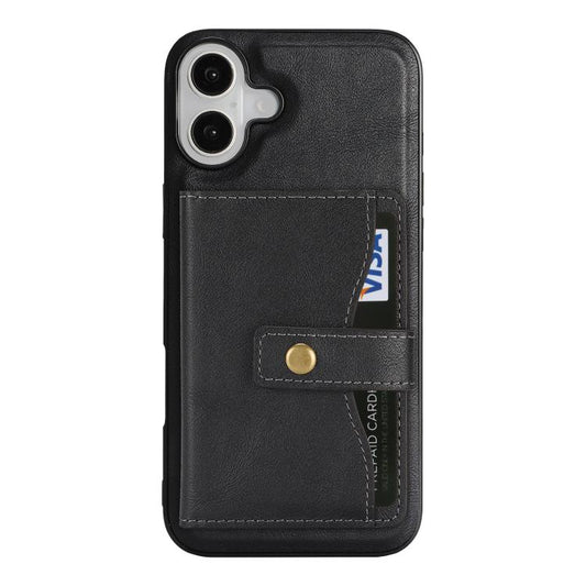 For iPhone 17 Kalebol Magnetic Button Card Bag MagSafe Ring Leather Phone Case(Black) - iPhone 17 Cases by Kalebol | Online Shopping UK | buy2fix