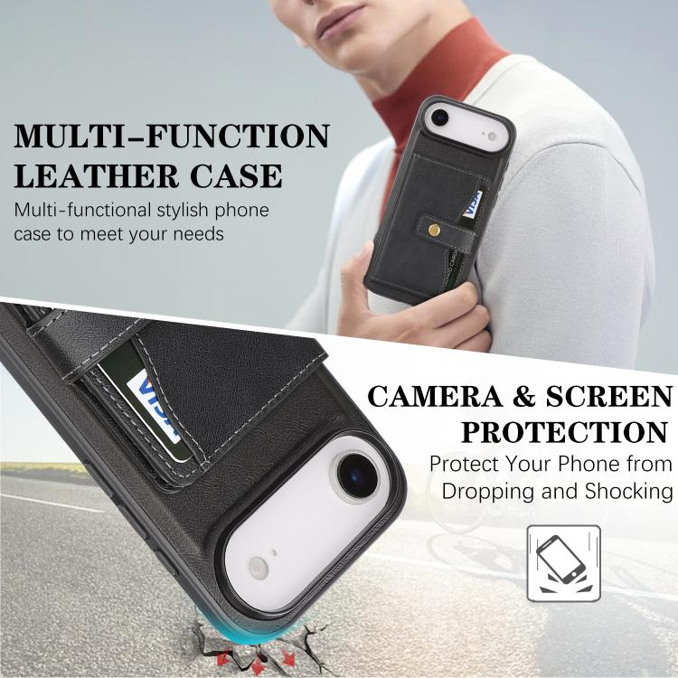 For iPhone Air Kalebol Magnetic Button Card Bag MagSafe Ring Leather Phone Case(Black) - iPhone Air Cases by Kalebol | Online Shopping UK | buy2fix