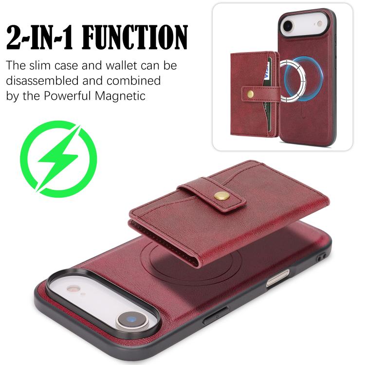 For iPhone Air Kalebol Magnetic Button Card Bag MagSafe Ring Leather Phone Case(Red) - iPhone Air Cases by Kalebol | Online Shopping UK | buy2fix