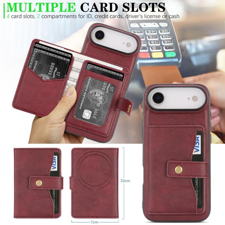 For iPhone Air Kalebol Magnetic Button Card Bag MagSafe Ring Leather Phone Case(Red) - iPhone Air Cases by Kalebol | Online Shopping UK | buy2fix