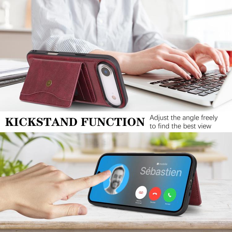For iPhone Air Kalebol Magnetic Button Card Bag MagSafe Ring Leather Phone Case(Red) - iPhone Air Cases by Kalebol | Online Shopping UK | buy2fix