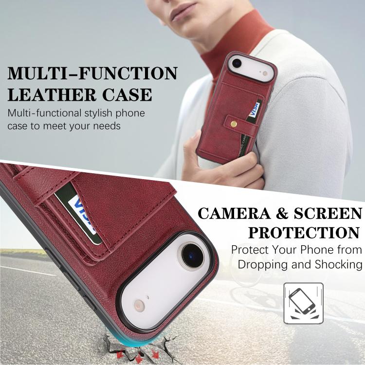 For iPhone Air Kalebol Magnetic Button Card Bag MagSafe Ring Leather Phone Case(Red) - iPhone Air Cases by Kalebol | Online Shopping UK | buy2fix