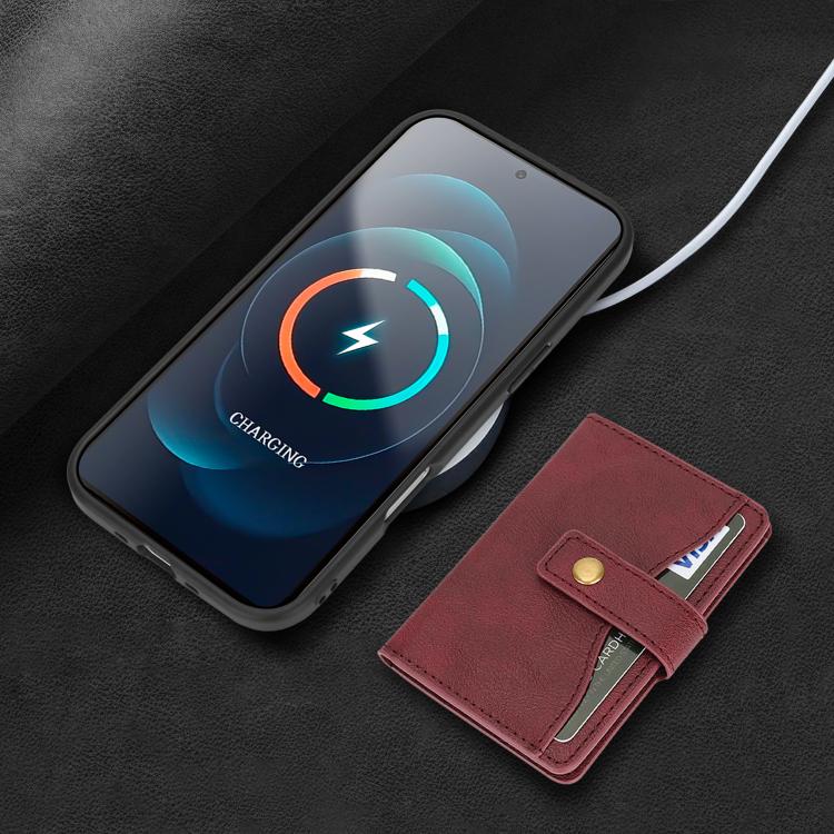 For iPhone Air Kalebol Magnetic Button Card Bag MagSafe Ring Leather Phone Case(Red) - iPhone Air Cases by Kalebol | Online Shopping UK | buy2fix