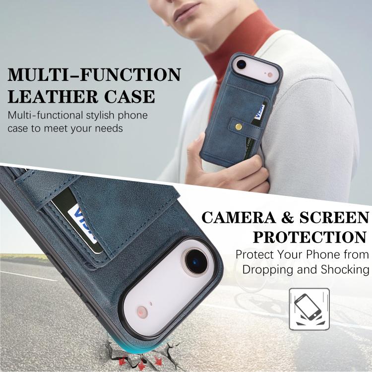 For iPhone Air Kalebol Magnetic Button Card Bag MagSafe Ring Leather Phone Case(Blue) - iPhone Air Cases by Kalebol | Online Shopping UK | buy2fix