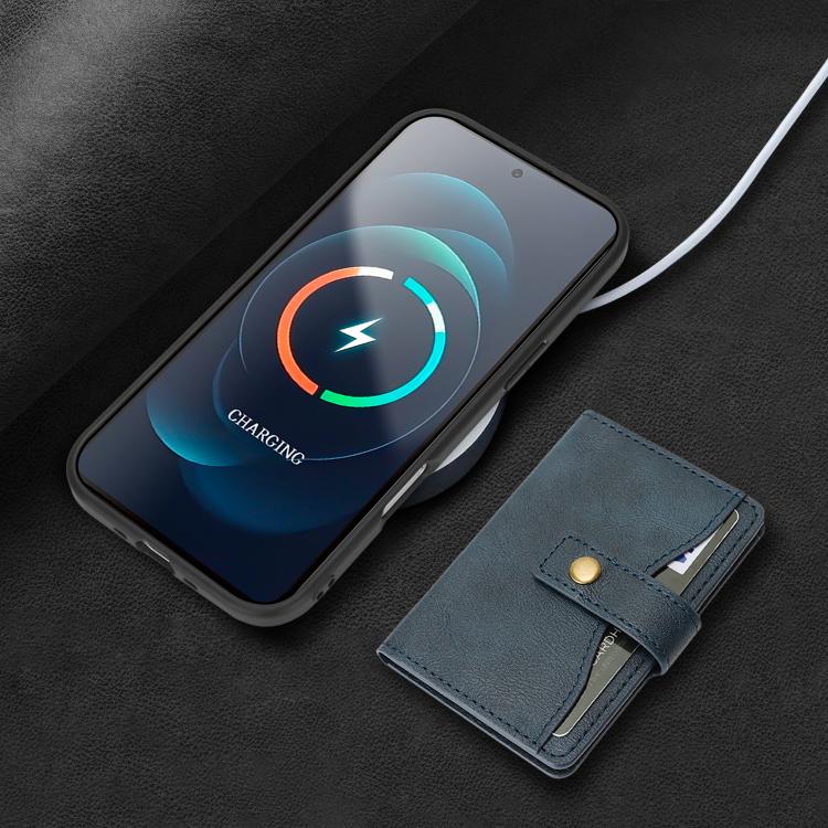 For iPhone Air Kalebol Magnetic Button Card Bag MagSafe Ring Leather Phone Case(Blue) - iPhone Air Cases by Kalebol | Online Shopping UK | buy2fix