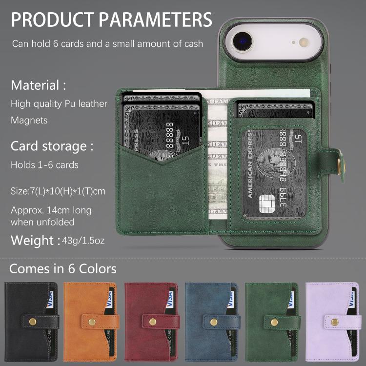 For iPhone 17 Air Kalebol Magnetic Button Card Bag MagSafe Ring Leather Phone Case(Green) - iPhone 17 Air Cases by Kalebol | Online Shopping UK | buy2fix