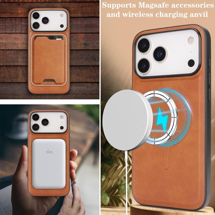 For iPhone 17 Pro Max Kalebol Slim MagSafe Ring Magnetic Card Bag Leather Phone Case(Brown) - More iPhone Cases by Kalebol | Online Shopping UK | buy2fix