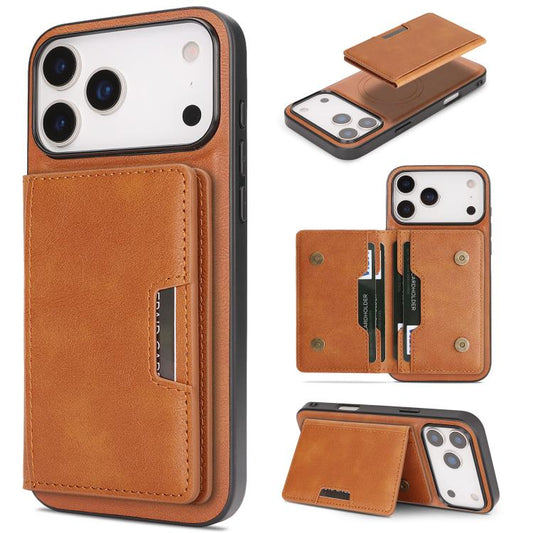 For iPhone 17 Pro Max Kalebol Strong MagSafe Magnetic Two-Fold Card Bag Leather Phone Case(Brown) - iPhone 17 Pro Max Cases by Kalebol | Online Shopping UK | buy2fix