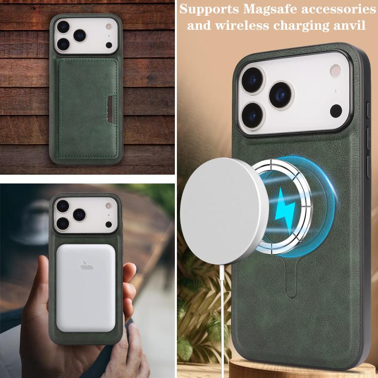 For iPhone 17 Pro Max Kalebol Strong MagSafe Magnetic Two-Fold Card Bag Leather Phone Case(Green) - iPhone 17 Pro Max Cases by Kalebol | Online Shopping UK | buy2fix