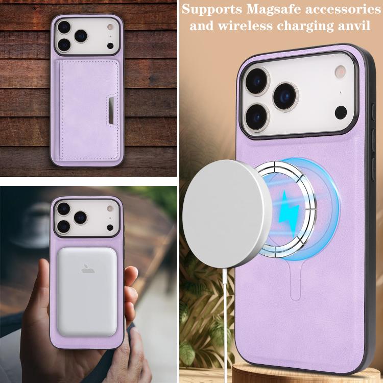 For iPhone 17 Pro Max Kalebol Strong MagSafe Magnetic Two-Fold Card Bag Leather Phone Case(Purple) - iPhone 17 Pro Max Cases by Kalebol | Online Shopping UK | buy2fix