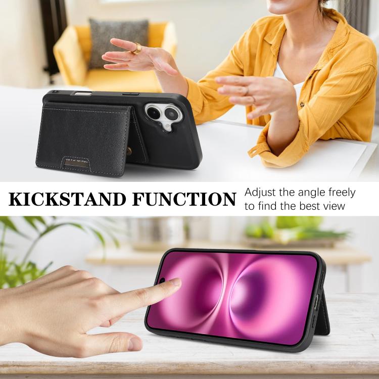 For iPhone 17 Kalebol Strong MagSafe Magnetic Two-Fold Card Bag Leather Phone Case(Black) - iPhone 17 Cases by Kalebol | Online Shopping UK | buy2fix