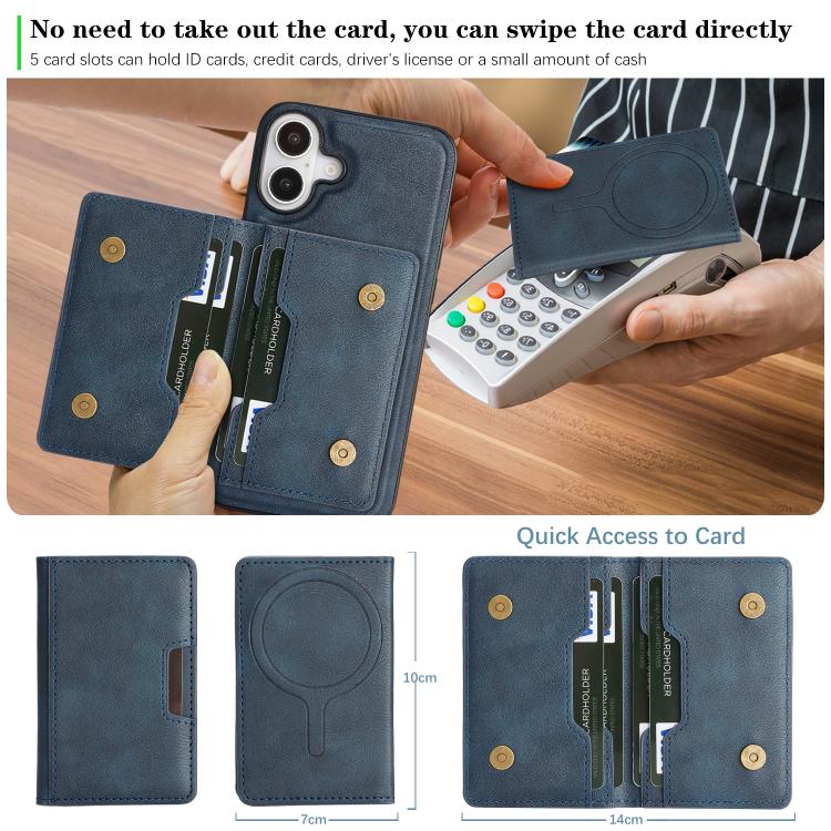 For iPhone 17 Kalebol Strong MagSafe Magnetic Two-Fold Card Bag Leather Phone Case(Blue) - iPhone 17 Cases by Kalebol | Online Shopping UK | buy2fix