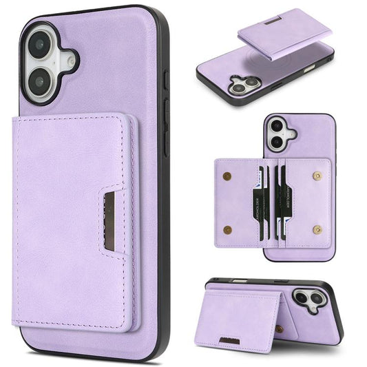 For iPhone 17 Kalebol Strong MagSafe Magnetic Two-Fold Card Bag Leather Phone Case(Purple) - iPhone 17 Cases by Kalebol | Online Shopping UK | buy2fix