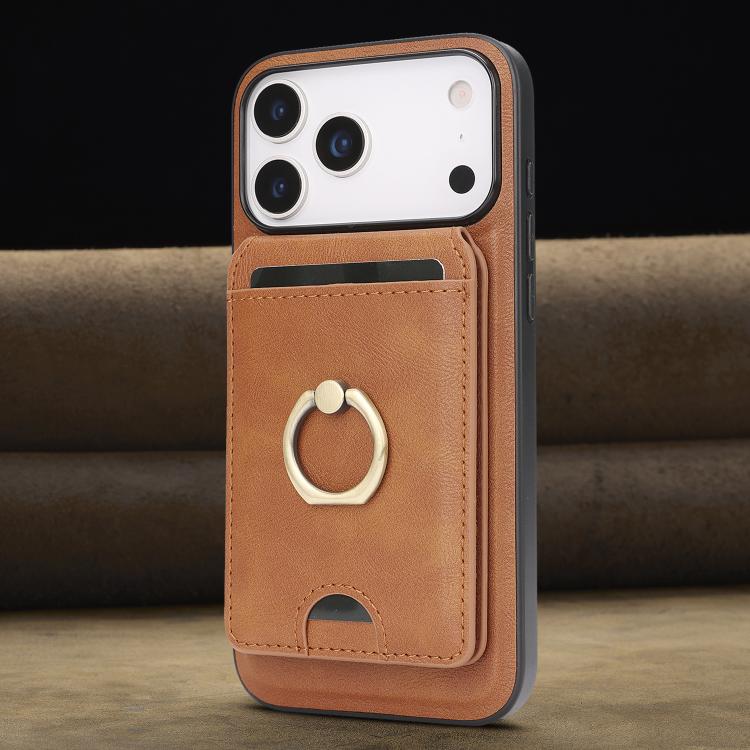 For iPhone 17 Pro Max Kalebol Strong MagSafe Ring Magnetic Card Bag Holder Leather Phone Case(Brown) - iPhone 17 Pro Max Cases by Kalebol | Online Shopping UK | buy2fix
