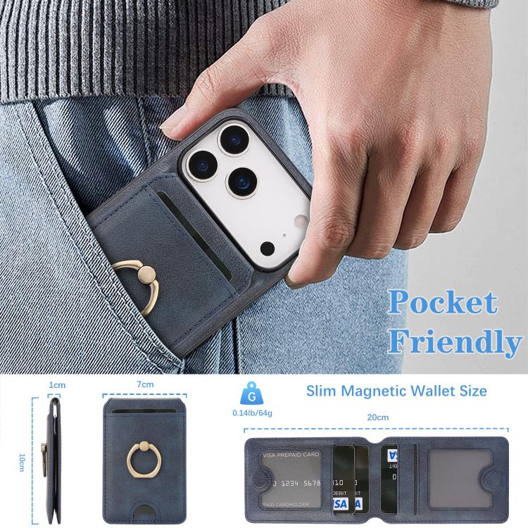 For iPhone 17 Pro Max Kalebol Strong MagSafe Ring Magnetic Card Bag Holder Leather Phone Case(Blue) - iPhone 17 Pro Max Cases by Kalebol | Online Shopping UK | buy2fix