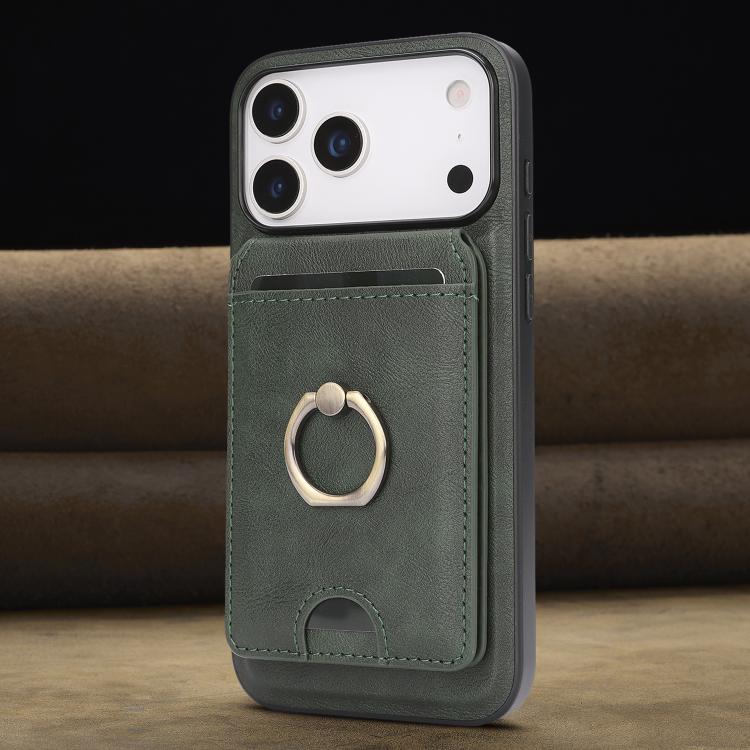 For iPhone 17 Pro Max Kalebol Strong MagSafe Ring Magnetic Card Bag Holder Leather Phone Case(Green) - iPhone 17 Pro Max Cases by Kalebol | Online Shopping UK | buy2fix