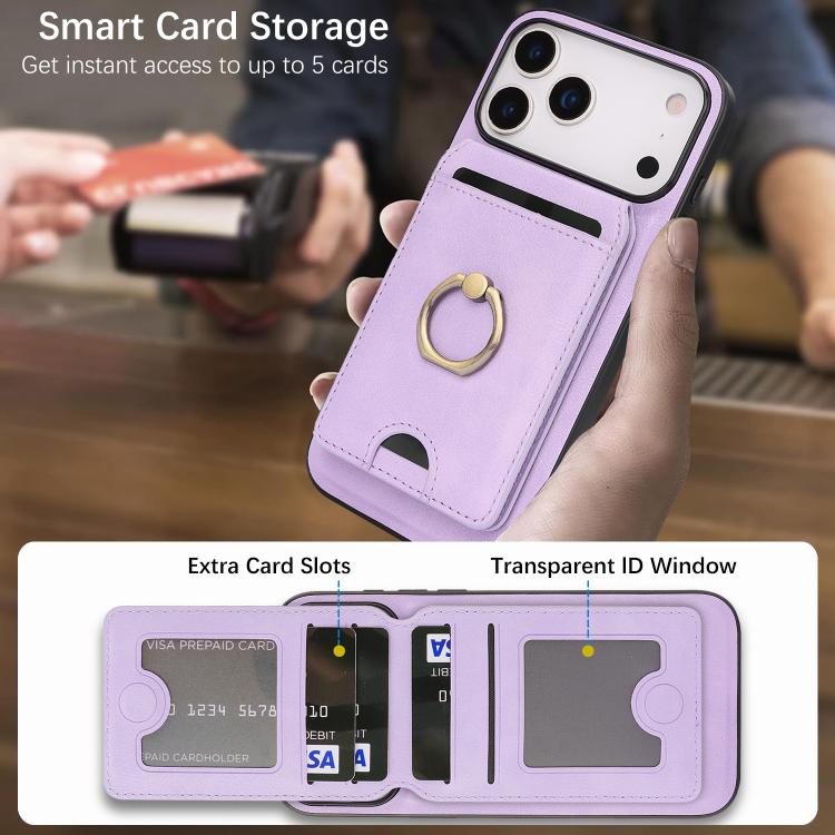 For iPhone 17 Pro Max Kalebol Strong MagSafe Ring Magnetic Card Bag Holder Leather Phone Case(Purple) - iPhone 17 Pro Max Cases by Kalebol | Online Shopping UK | buy2fix